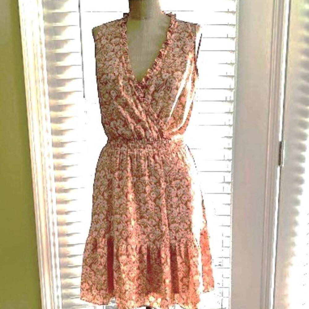 Lauren Conrad LC Dress Women's XS Peach Floral Sleeveless Boho Prairie Cottage